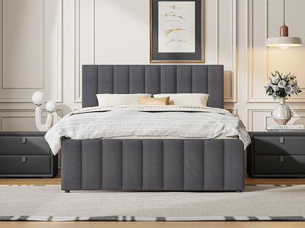 Upholstered Platform Bed With Twin Size Trundle And 3 Drawers