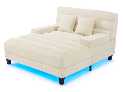 Chaise Bed Lounge Sofa Chair With Adjustable Backrest And LED Light Strip