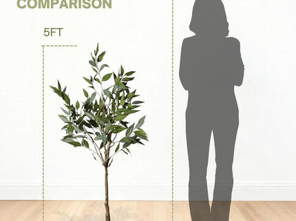 5Ft Realistic Artificial Eucalyptus Tree In Pot With Lush Leaves For Home Office Decor - Green Leaves