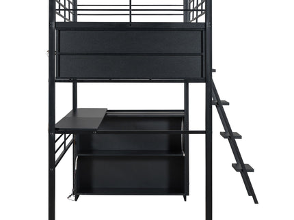Loft Bed With LED Desk And 4 Storage Shelves