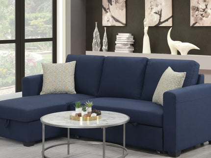 Reversible Sectional With Pop Up Sleeper And Hidden Storage Chaise - Navy