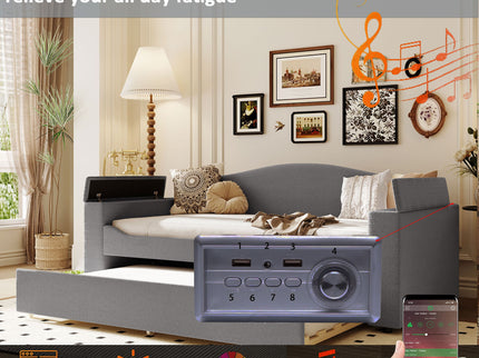 Upholstered Daybed With Storage Armrests, Trundle And Latest Integrated tooth Audio System