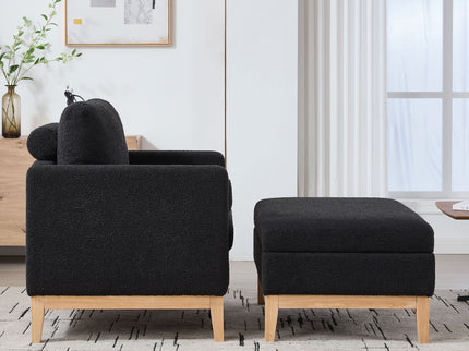 Oversized 360 Degree Swivel Barrel Accent Chair And Ottoman Set With Storage