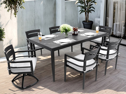 Modern Outdoor Patio Dining Set With Table And Chairs With Sunbrella Cushions