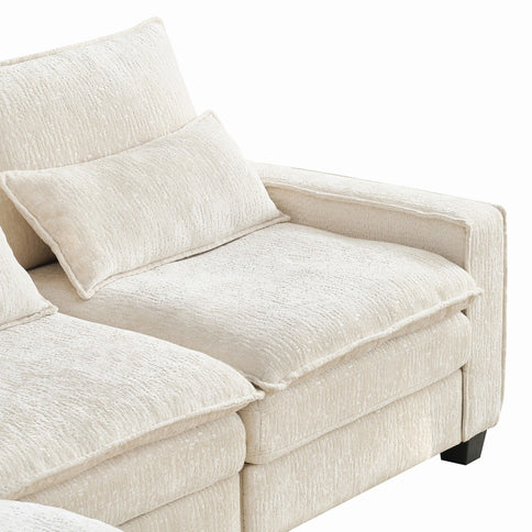 Modern Comfy L Shaped Sectional Sofa With Movable Ottoman