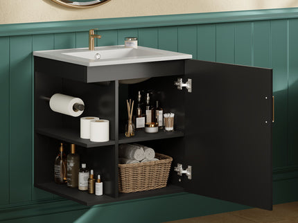 Modern Wall Mounted Bathroom Cabinet With Side Shelf And Ceramic Sink