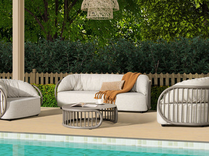 Harper - Indoor/Outdoor Modern Round Coffee Table - Geige Taupe Aluminum