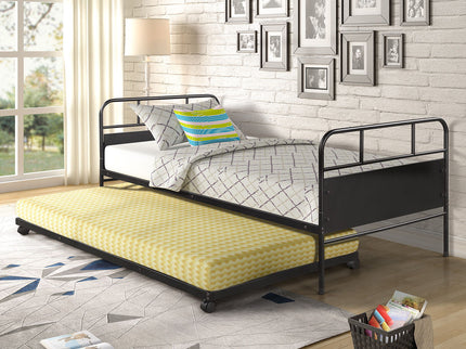 Twin Size Daybed Platform Bed Frame With Trundle Built In Casters - Black