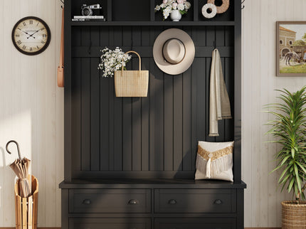 Hall Tree With 4 Drawers, Coat Rack With 6 Hooks
