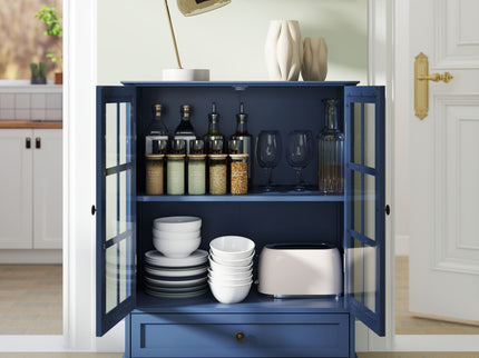 Minimalist Buffet Cabinet With Double Glass Doors And Drawer