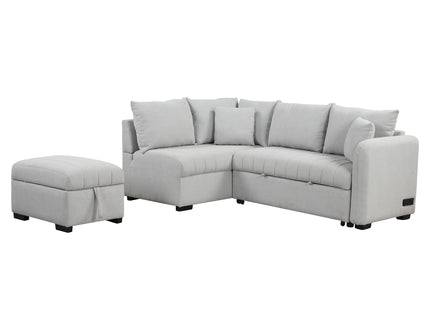 L-Shaped Sectional Pull Out Sofa Bed Sleeper Sofa With Two USB Ports, Two Power Sockets And A Movable Storage Ottoman