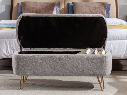Storage Ottoman Bench For End Of Bed Legs, Modern Camel Faux Fur Entryway Bench Upholstered Padded With Storage For Living Room Bedroom