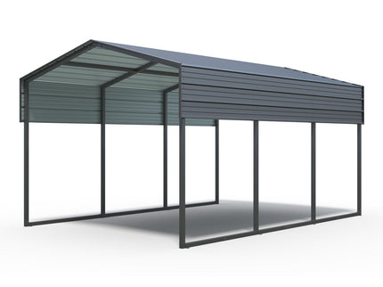 10 X 15 Ft Carport, Outdoor Carport, Heavy Duty Carport Canopy With Galvanized Steel Roof And Frame, Metal Carport Large Garage For Driveway Car, Truck - Charcoal