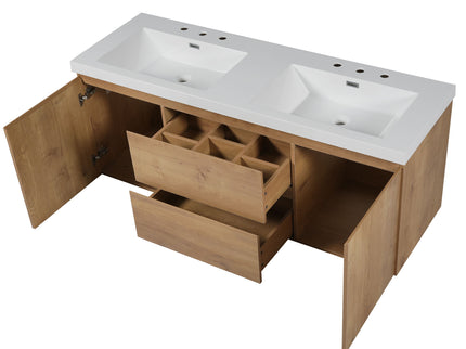 Double Sink Bathroom Vanity, Cabinet & Soft Close Doors, Divided Drawers, Wall Mounted Storage - Wood