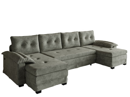 U-Shaped Sleeper Sofa With Pull Out Bed, Removable Armrests & USB Ports For Living Room