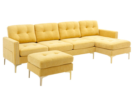 Modern L - Shape Convertible Sectional Sofa With Movable Ottoman