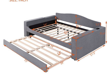 Upholstered Daybed With Storage Armrests, Trundle And Latest Integrated tooth Audio System