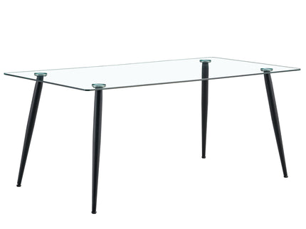 Modern Rectangular Glass Dining Table With Tempered Glass Top And Metal Legs For 4 - 6 People - Black / Transparent