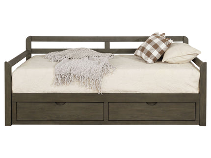 Twin Long 2 Drawer Daybed With Extendable Trundle, Storage Drawers, Fits Standard Mattress - Gray