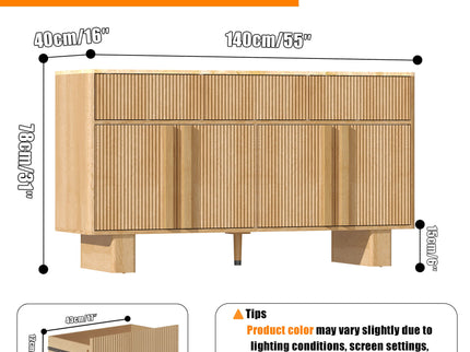 Sideboard Buffet Cabinet With 3 Drawers And 4 Doors For Dining Room