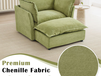 Modern Cozy Upholstered Armchair Sofa With Movable Ottoman