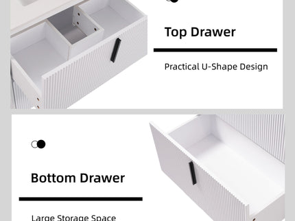 Bathroom Vanity With Ceramic Sink, Fluted Design