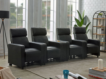 Warren - 4 Seater Home Theater With Wedge Console Recliners - Black