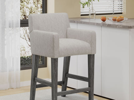 Charmed Upholstered Counter Stool With H Frame Base And Round Arms