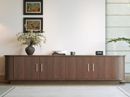 70" TV Stand With Ample Storage, Refined Curved Corners - Dark Brown