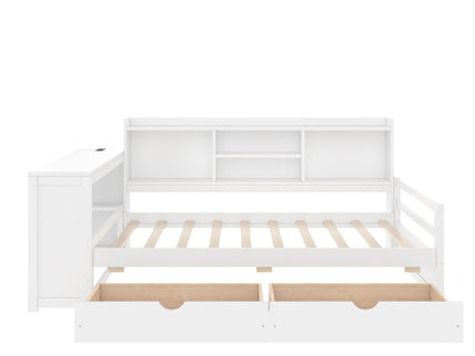 Corner Daybed With Storage Drawers, Desk, Charging Port & Bookcase