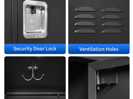 6 Door Lockers With Lock For Secure Storage - Black