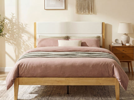 Platform Bed Frame With Upholstered Headboard, Slat Support