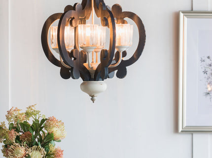 Wood Chandelier 6 Light Farmhouse Pendant Lighting Wood Hanging Light Fixture For Kitchen Living Dining Room, Bulb Not Included - Cream