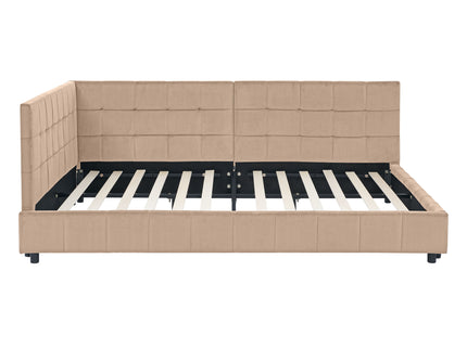 Mid-Century Storage Upholstered Tufted Bed Frame With Backrest And Armrests