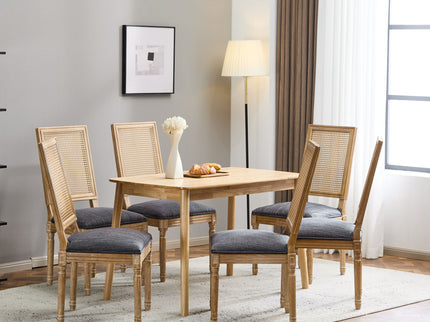 French Country Dining Chair With Rectangular Cane Backrest And Smooth Upholstered Seating