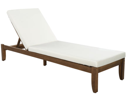 Adjustable Outdoor Patio Lounge Chair Chaise Lounge - Beige / Walnut