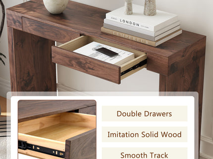 Console Table With Double Drawers - Walnut