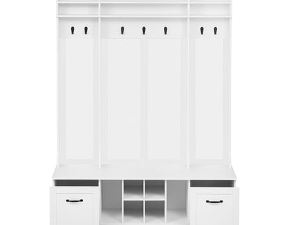 5 In 1 Entryway Bench With Coat Rack, 7 Sturdy Hooks, 2 Spacious Drawers And Adjustable Shelves