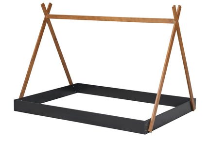 Full Size Tent Floor Bed With Triangle Structure, Low Profile Design - Black / Brown