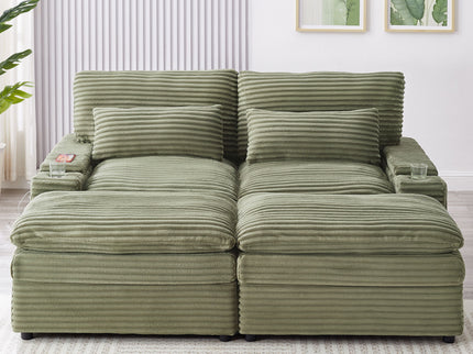 Convertible Loveseat Sofa With Storage, USB Ports, Cup Holders