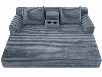 Soft Striped Convertible Sofa Bed, Dual Use Lounge Couch With Cup Holders And Pillows