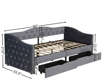 Full Size Bed Frame, Upholstered Cloud Bed Frame With Headboard, 2 Storage Drawers And 2 USB Charging Design, No Box Spring Needed - Gray