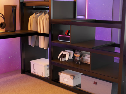 Loft Bed With Desk And Charging Station With Stairs And Light