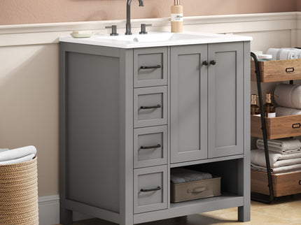Bathroom Vanity With Sink Top, Bathroom Vanity Cabinet With 2 Doors And 2 Drawers, Open Shelf