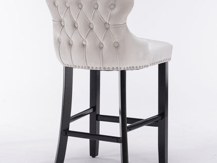 Contemporary Upholstered Wing-Back Barstools With Button Tufted Decoration And Wooden Legs, And Nailhead Trim, Leisure Style Bar Chairs, Bar Stools (Set of 2)
