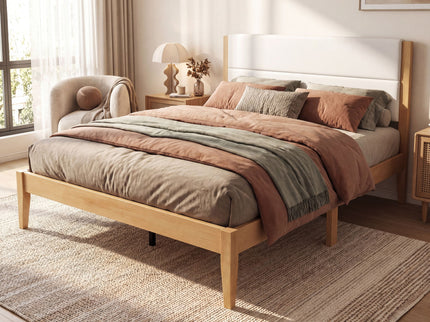 Platform Bed Frame With Upholstered Headboard, Slat Support