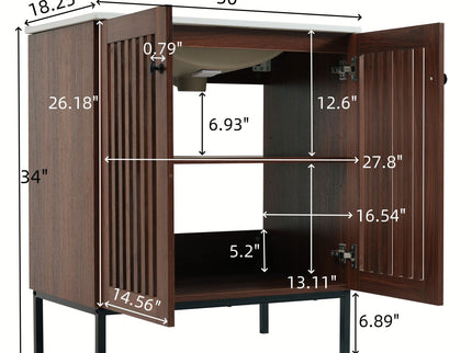 30" Vintage Bathroom Vanity With Ceramic Sink, Modern Bathroom Vanity Cabinet With 2 Soft Close Doors, Equpiied With 4 Sturdy Iron Legs - Antique Dark Brown