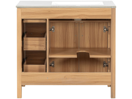 Bathroom Vanity, 2 Soft Close Doors, 3 Soft Close Drawers, Adjustable Shelf - Wood