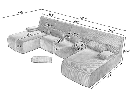 Oversized Sectional Sofa, Living Room Seating With Modular Design