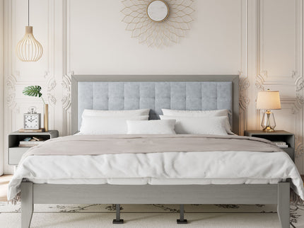 Mid Century Modern Platform Bed With Upholstered Headboard